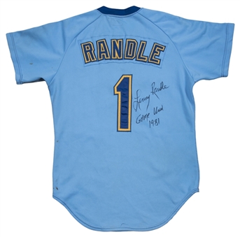 1981 Lenny Randle Game Used, Signed & Inscribed Seattle Mariners Road Jersey (MEARS A9 & Beckett)